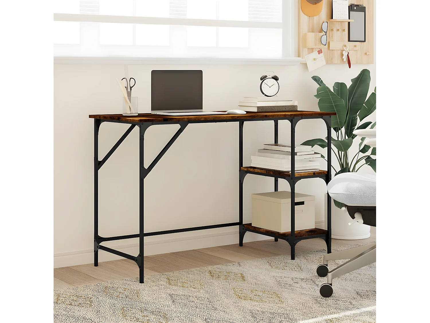 Bureau 120x50x75 cm metaal en bewerkt hout gerookt eikenkleurig