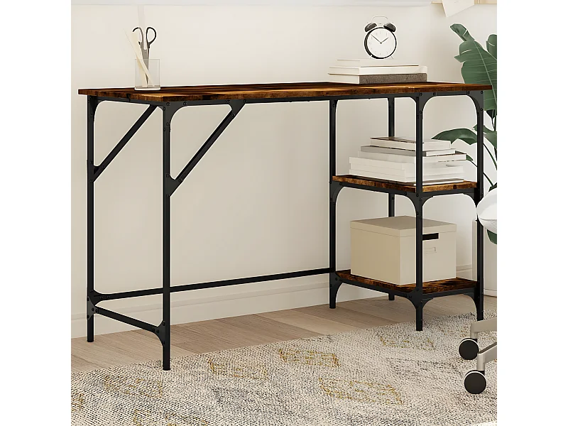 Bureau 120x50x75 cm metaal en bewerkt hout gerookt eikenkleurig