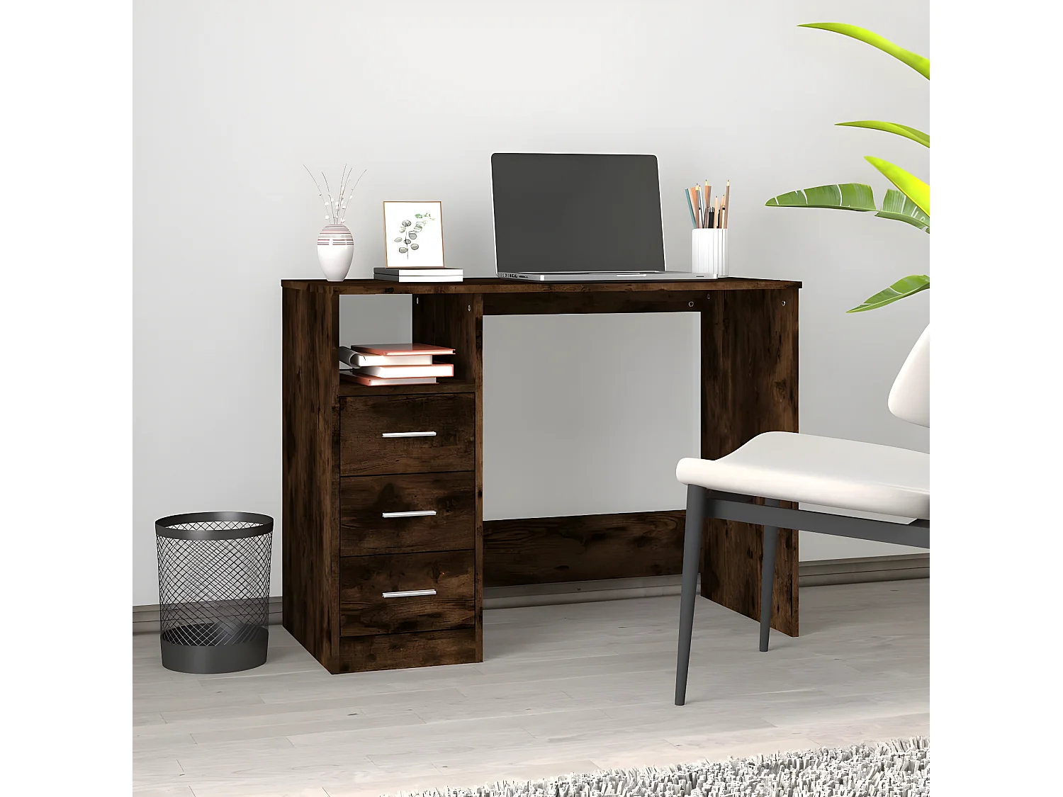 Bureau avec tiroirs Chêne fumé 102x50x76 cm Bois d'ingénierie