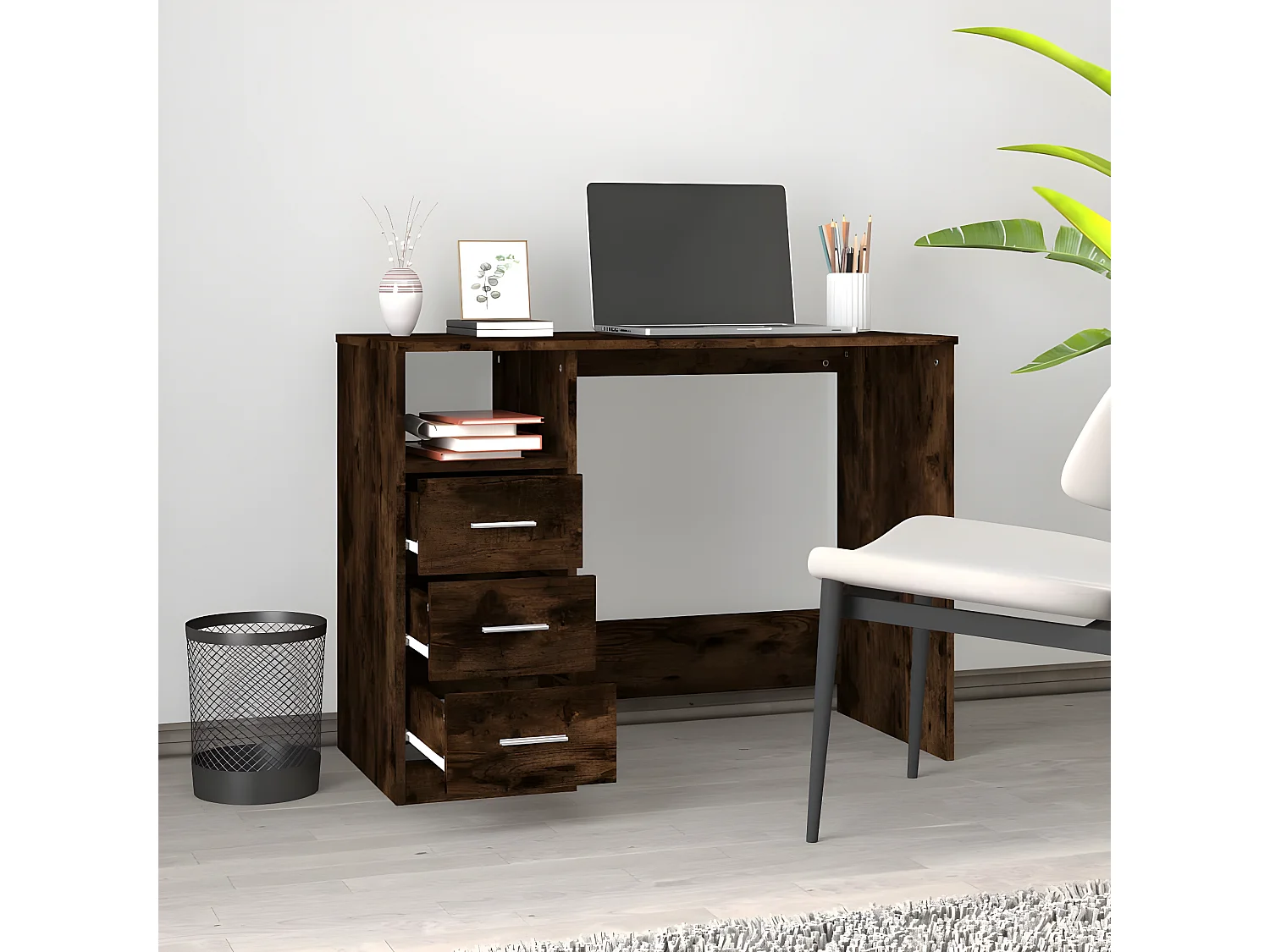 Bureau avec tiroirs Chêne fumé 102x50x76 cm Bois d'ingénierie