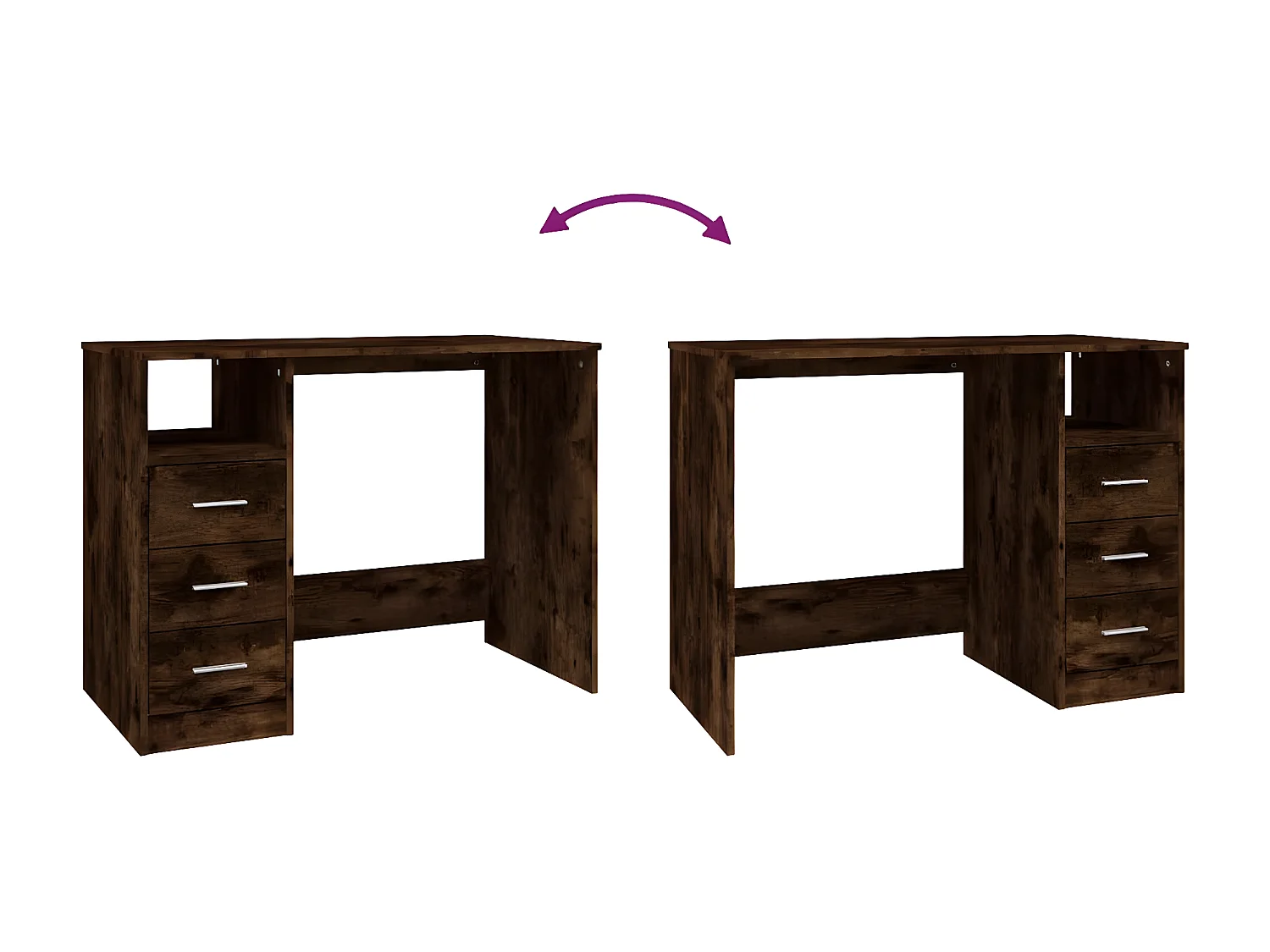 Bureau avec tiroirs Chêne fumé 102x50x76 cm Bois d'ingénierie