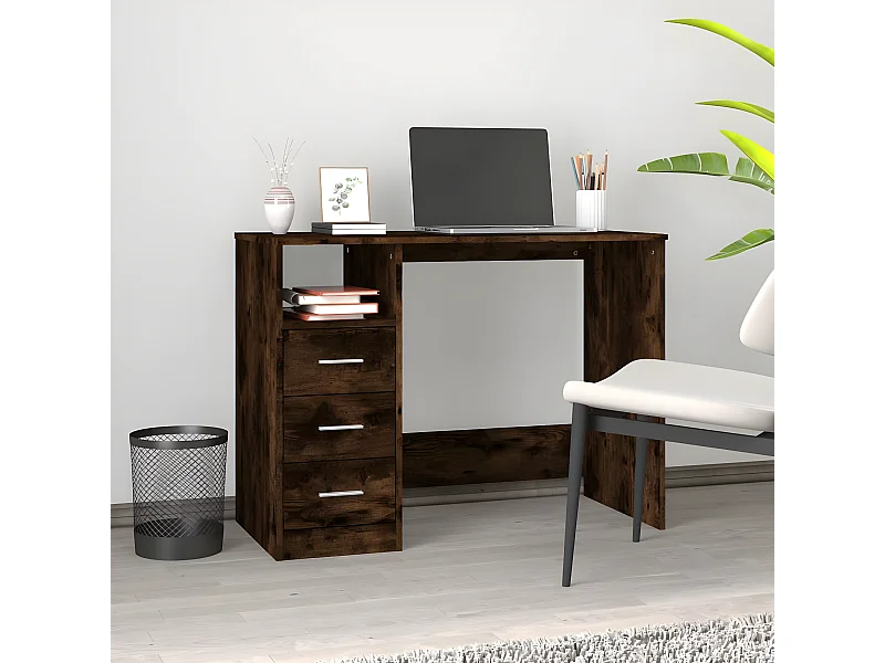 Bureau avec tiroirs Chêne fumé 102x50x76 cm Bois d'ingénierie