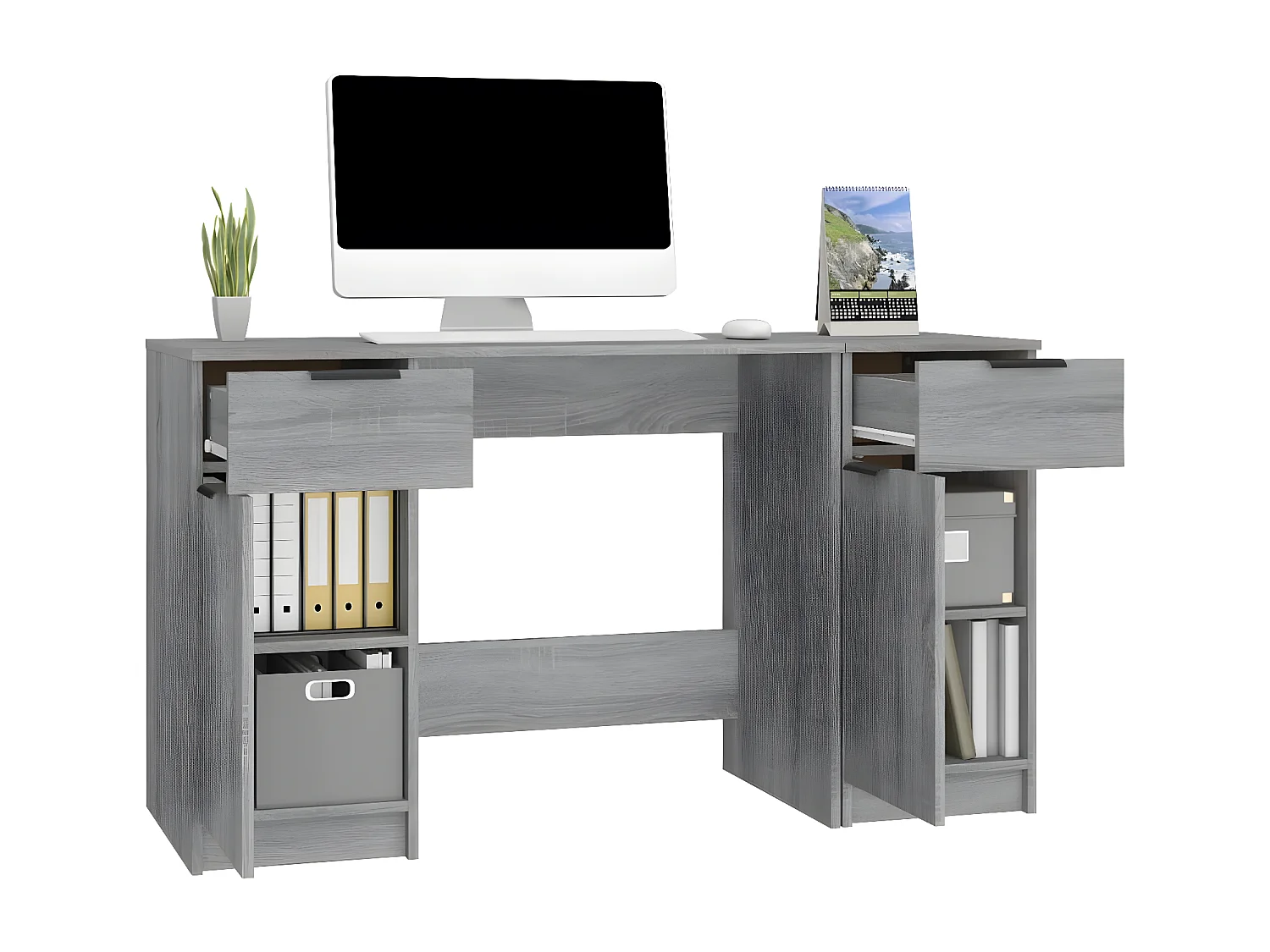 Bureau avec armoire latérale Sonoma gris Bois d'ingénierie