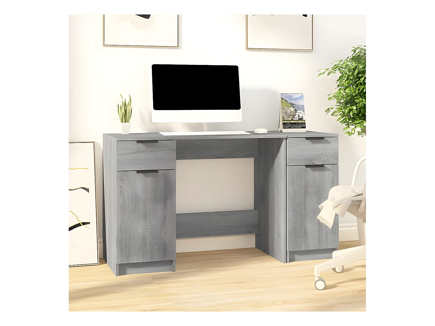 Bureau avec armoire latérale Sonoma gris Bois d'ingénierie