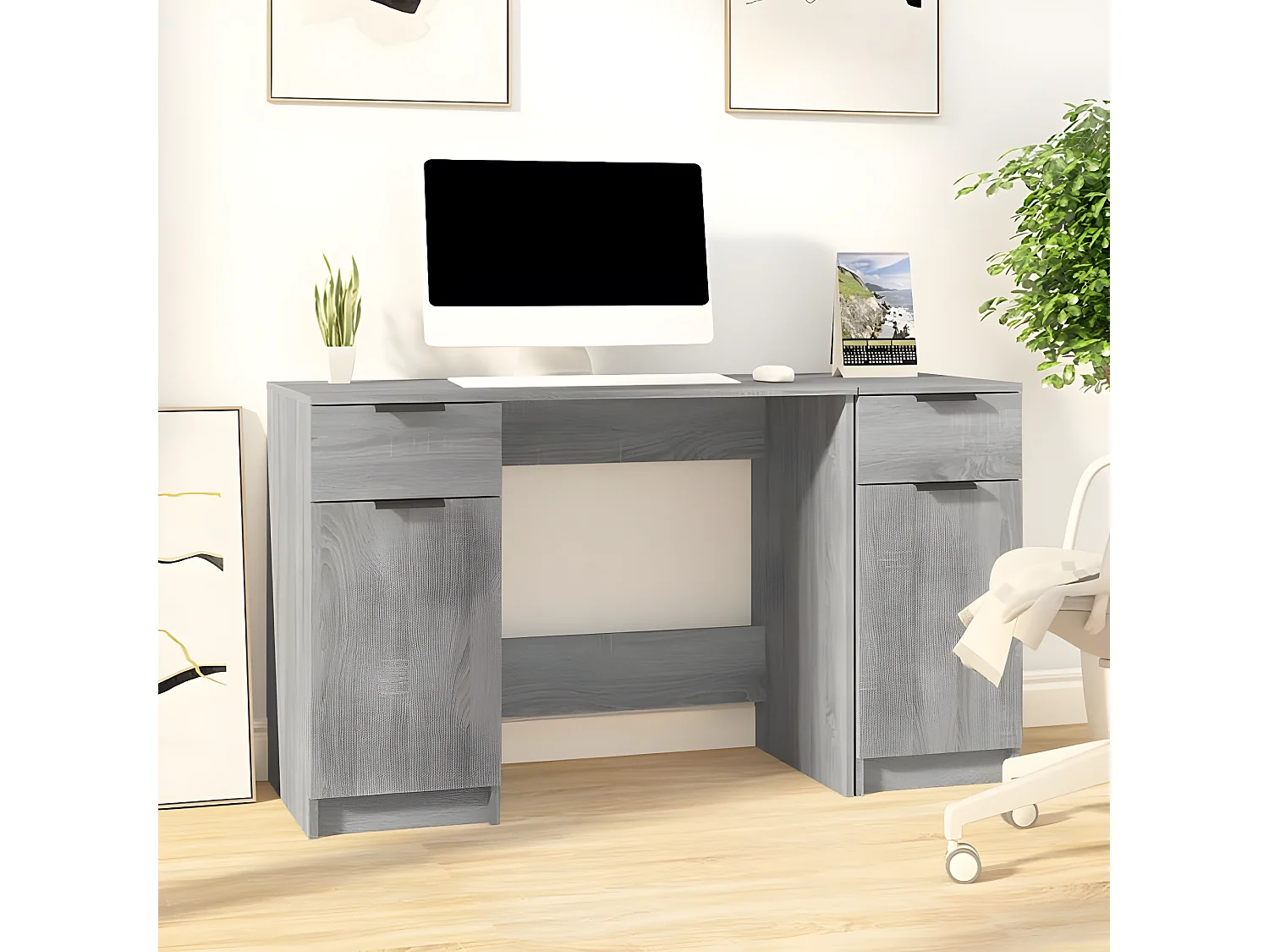 Bureau avec armoire latérale Sonoma gris Bois d'ingénierie