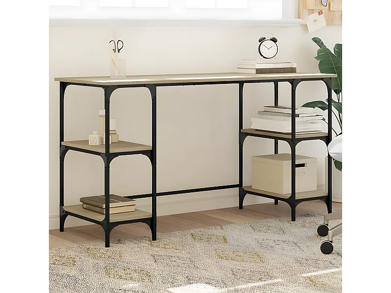 Bureau chêne sonoma 140x50x75 cm métal et bois d'ingénierie