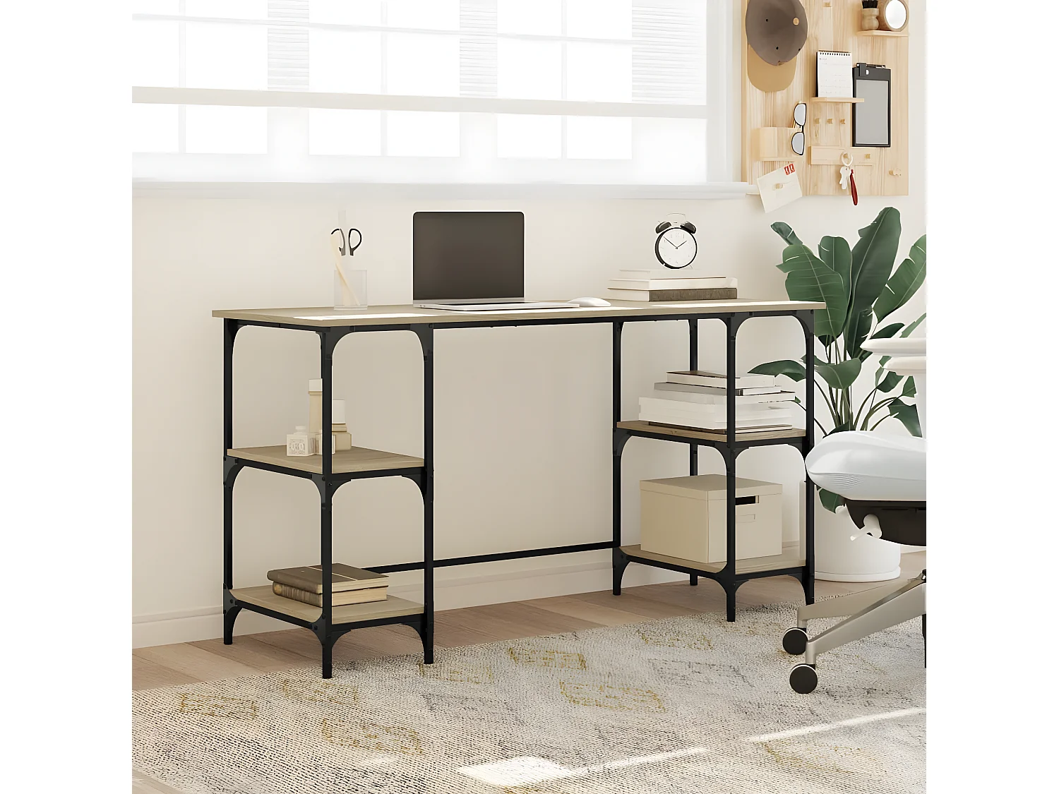 Escritorio metal madera de ingeniería roble Sonoma 140x50x75 cm