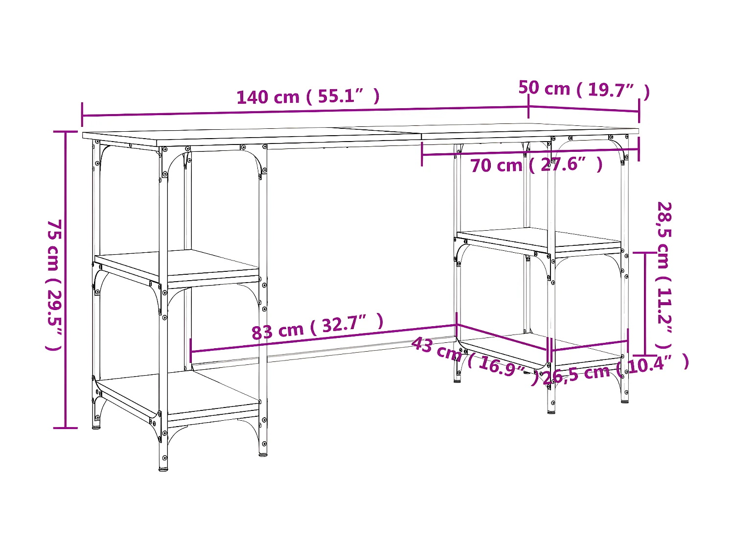 Escritorio metal madera de ingeniería roble Sonoma 140x50x75 cm