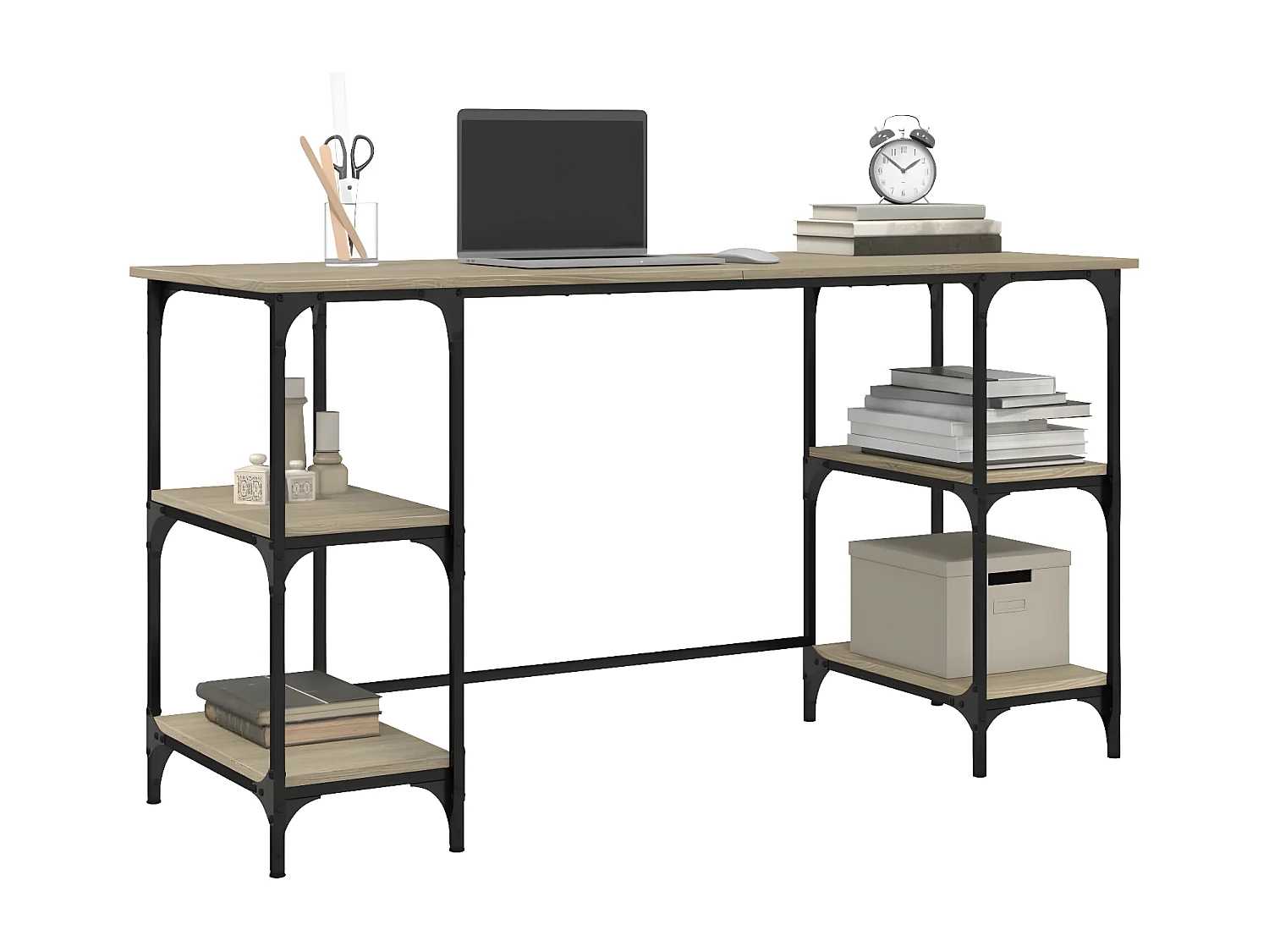 Secretária 140x50x75 cm metal/derivados madeira carvalho sonoma