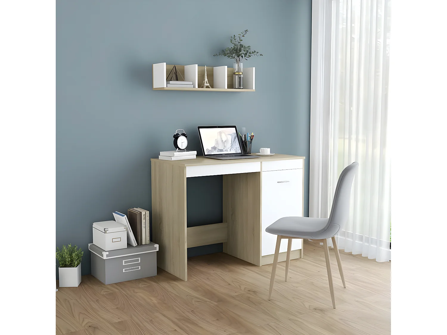 Bureau Blanc et chêne sonoma 100x50x76 cm Aggloméré