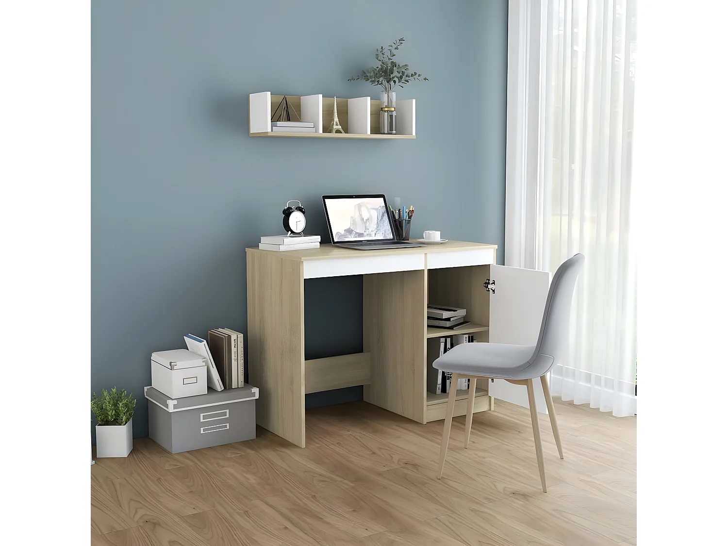 Bureau Blanc et chêne sonoma 100x50x76 cm Aggloméré
