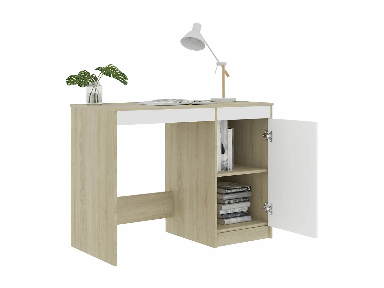Bureau Blanc et chêne sonoma 100x50x76 cm Aggloméré