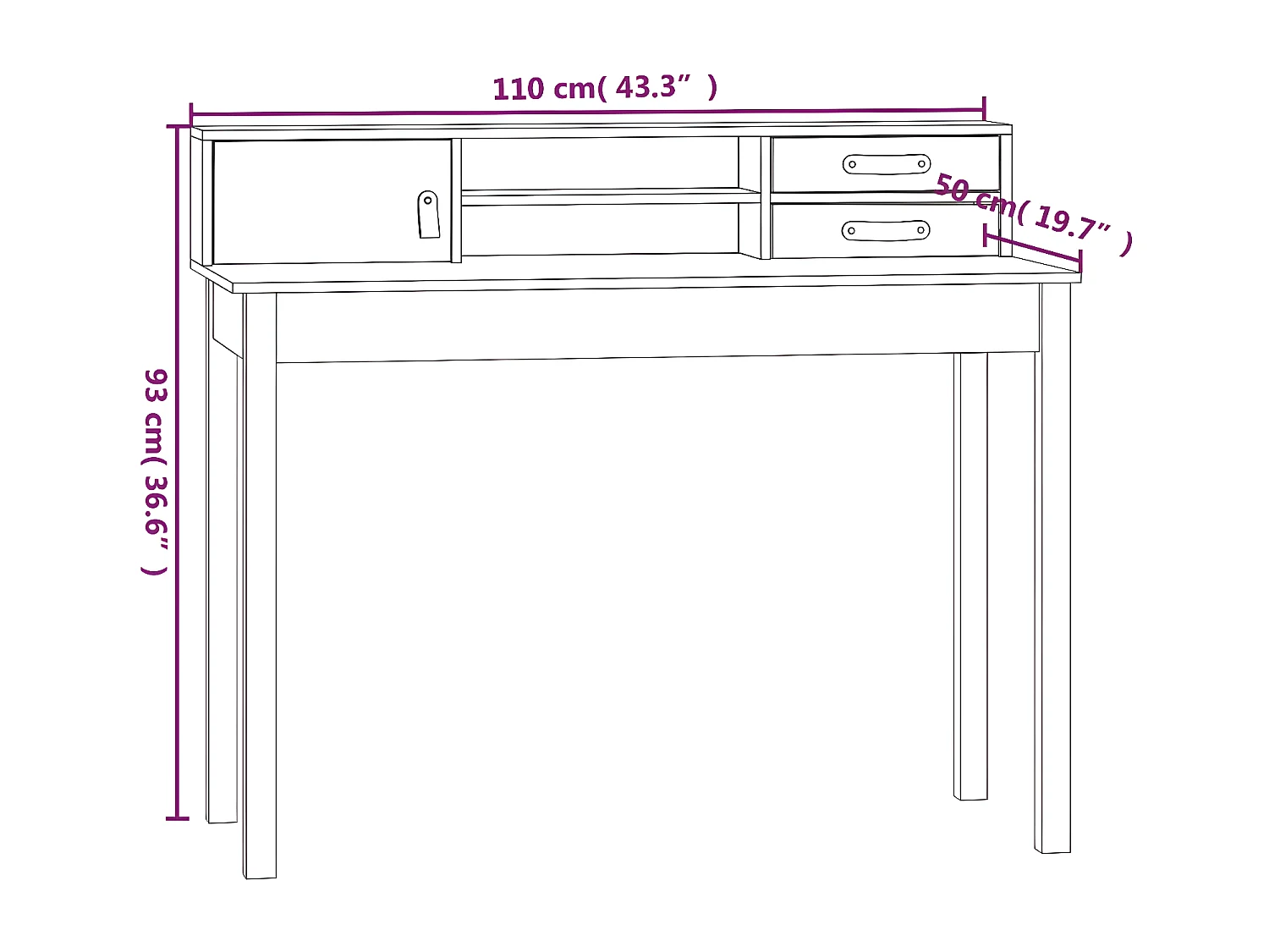 Bureau 110x50x93 cm massief grenenhout