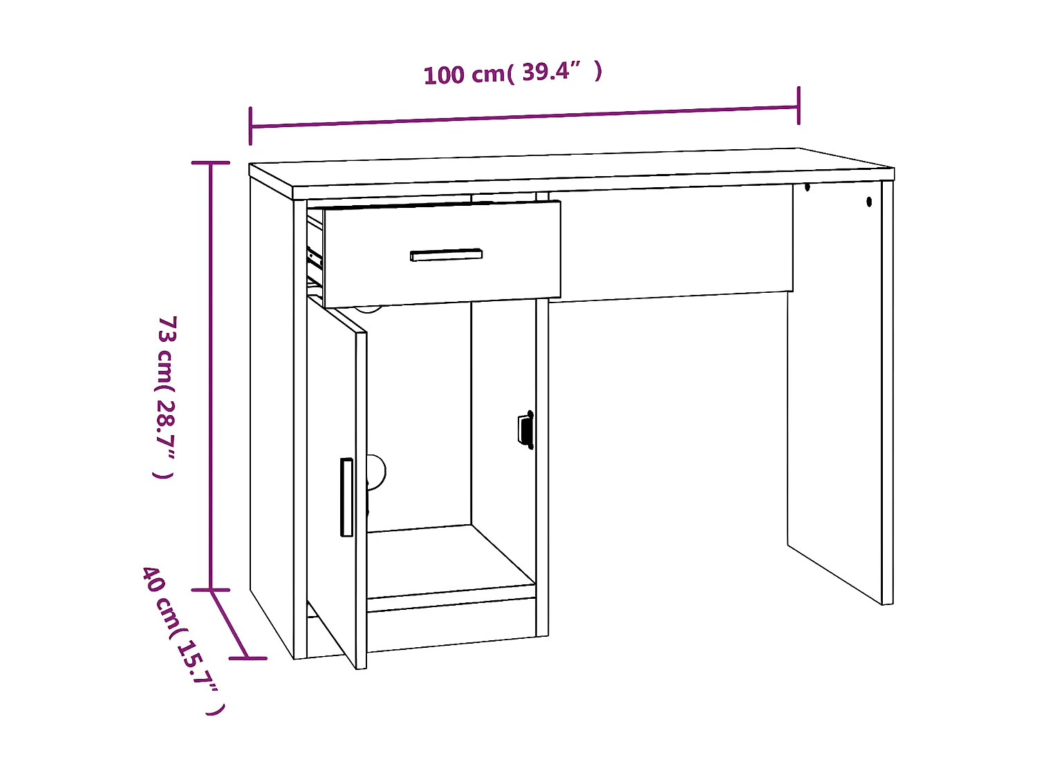 Bureau avec tiroir et armoire Blanc brillant 100x40x73 cm