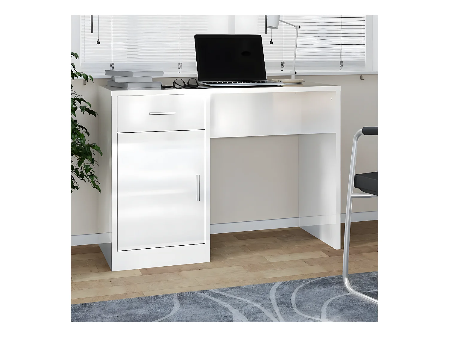 Bureau avec tiroir et armoire Blanc brillant 100x40x73 cm