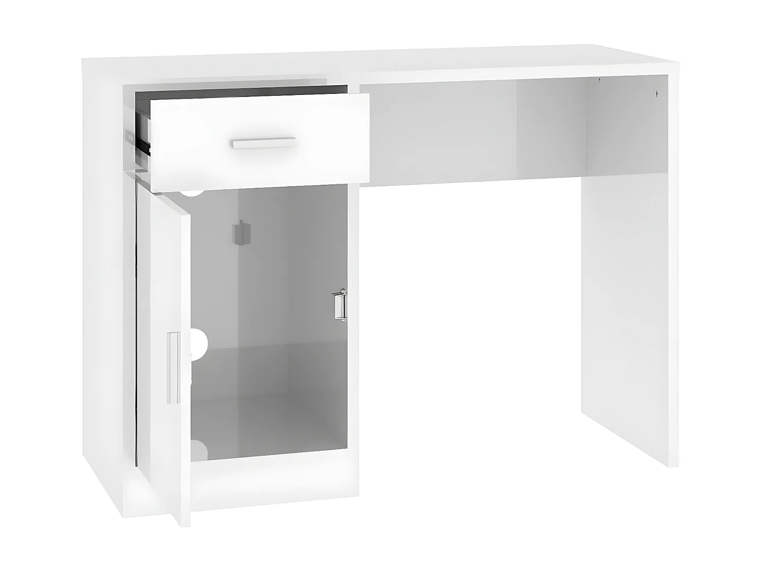 Bureau avec tiroir et armoire Blanc brillant 100x40x73 cm