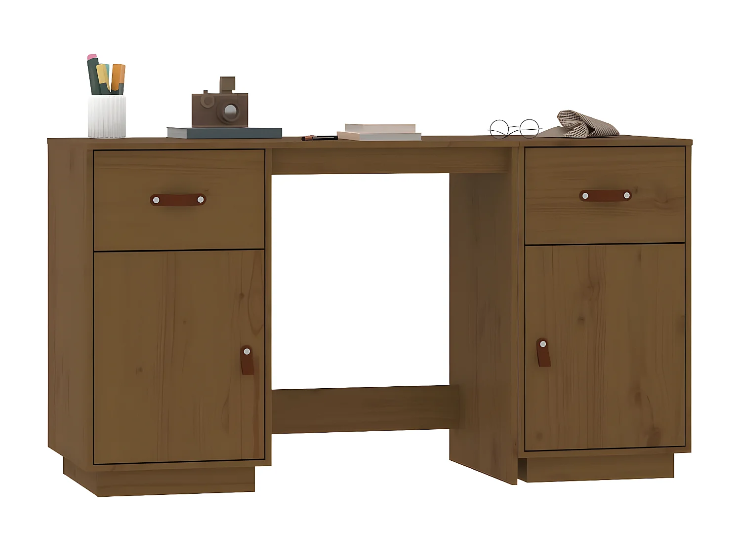 Secretária com armários 135x50x75 cm pinho maciço castanho mel