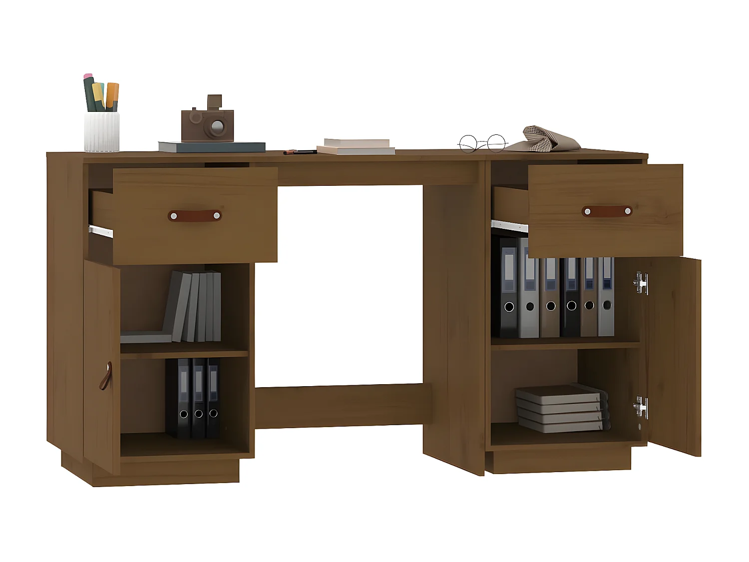 Secretária com armários 135x50x75 cm pinho maciço castanho mel