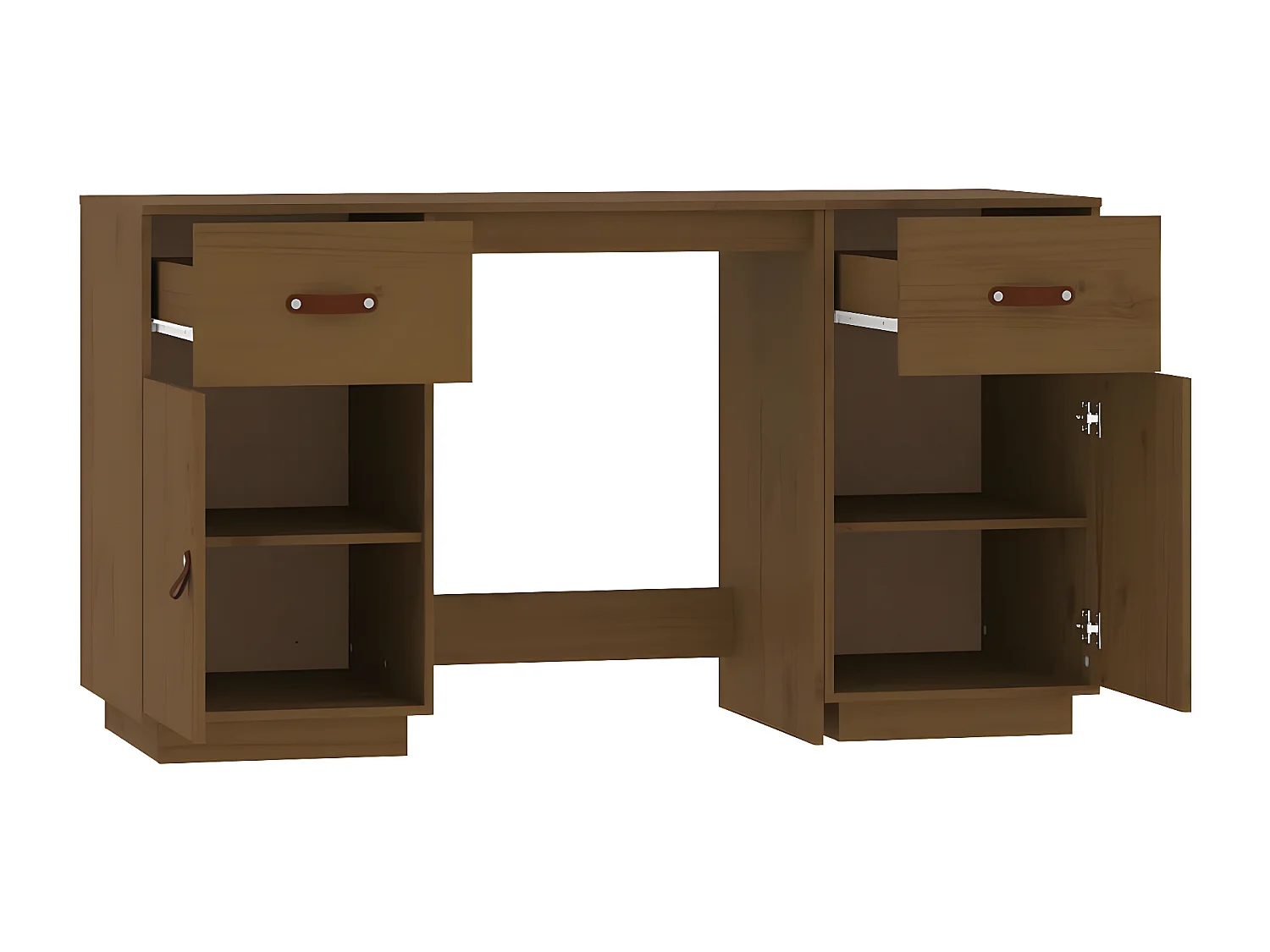 Secretária com armários 135x50x75 cm pinho maciço castanho mel