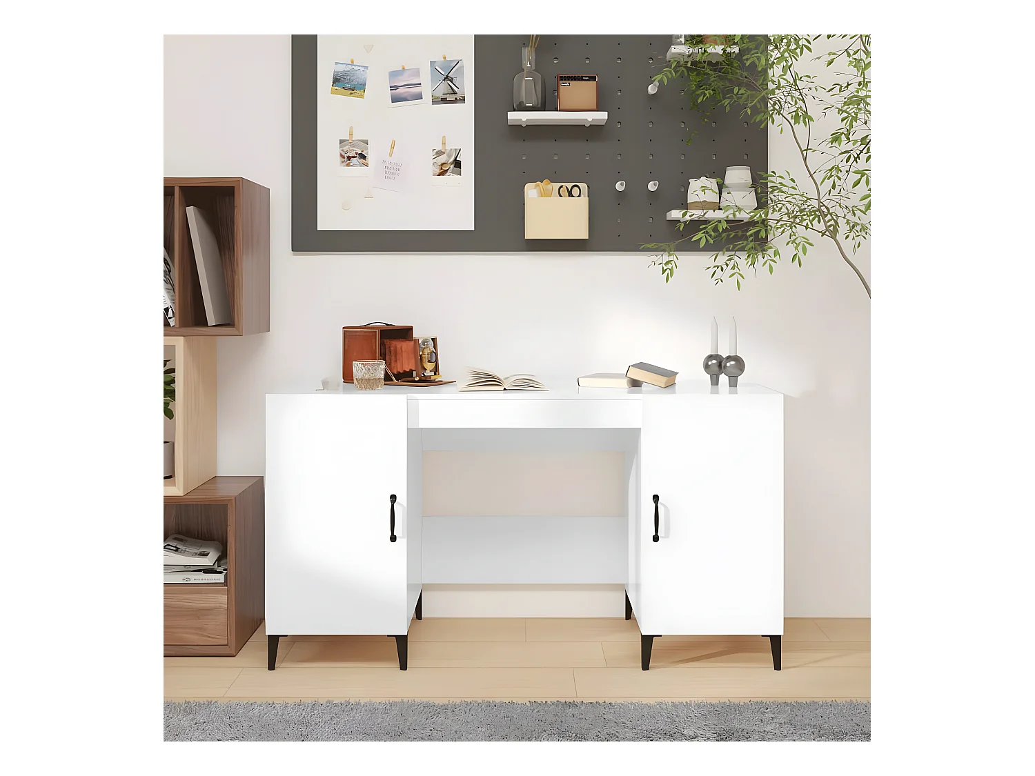 Bureau Blanc brillant 140x50x75 cm Bois d'ingénierie