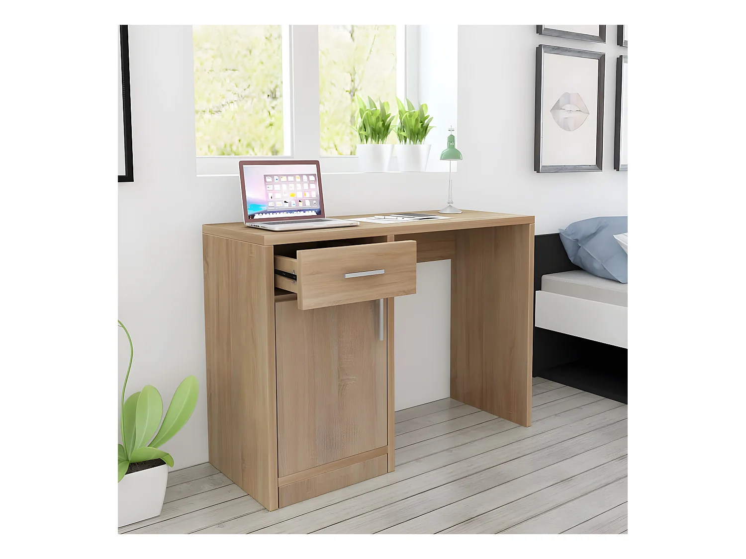 Bureau avec tiroir et placard 100 x 40 x 73 cm Chêne