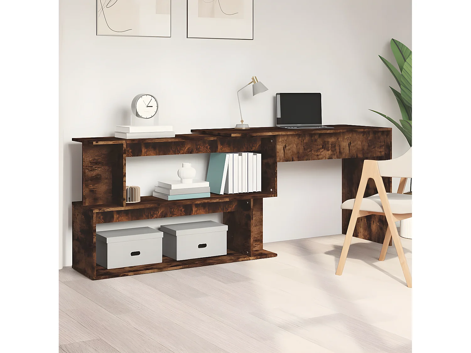 Hoekbureau 200x50x76 cm bewerkt hout gerookt eikenkleur