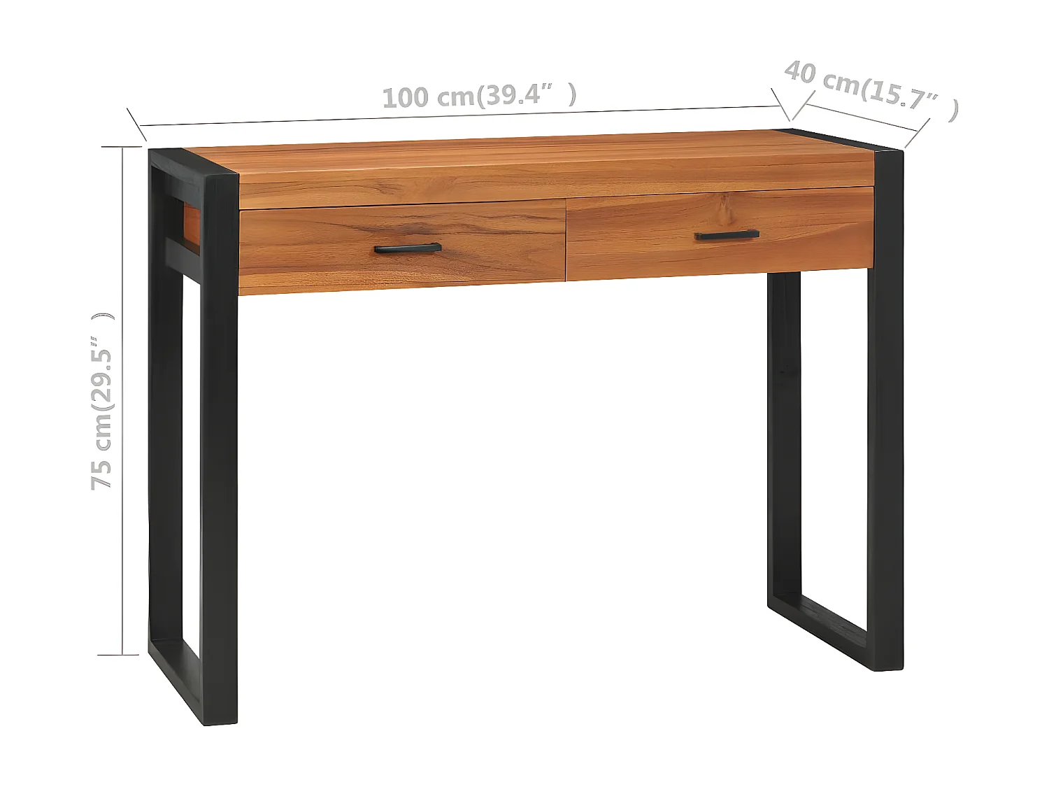 Escritorio con 2 cajones madera reciclada de teca 100x40x75 cm