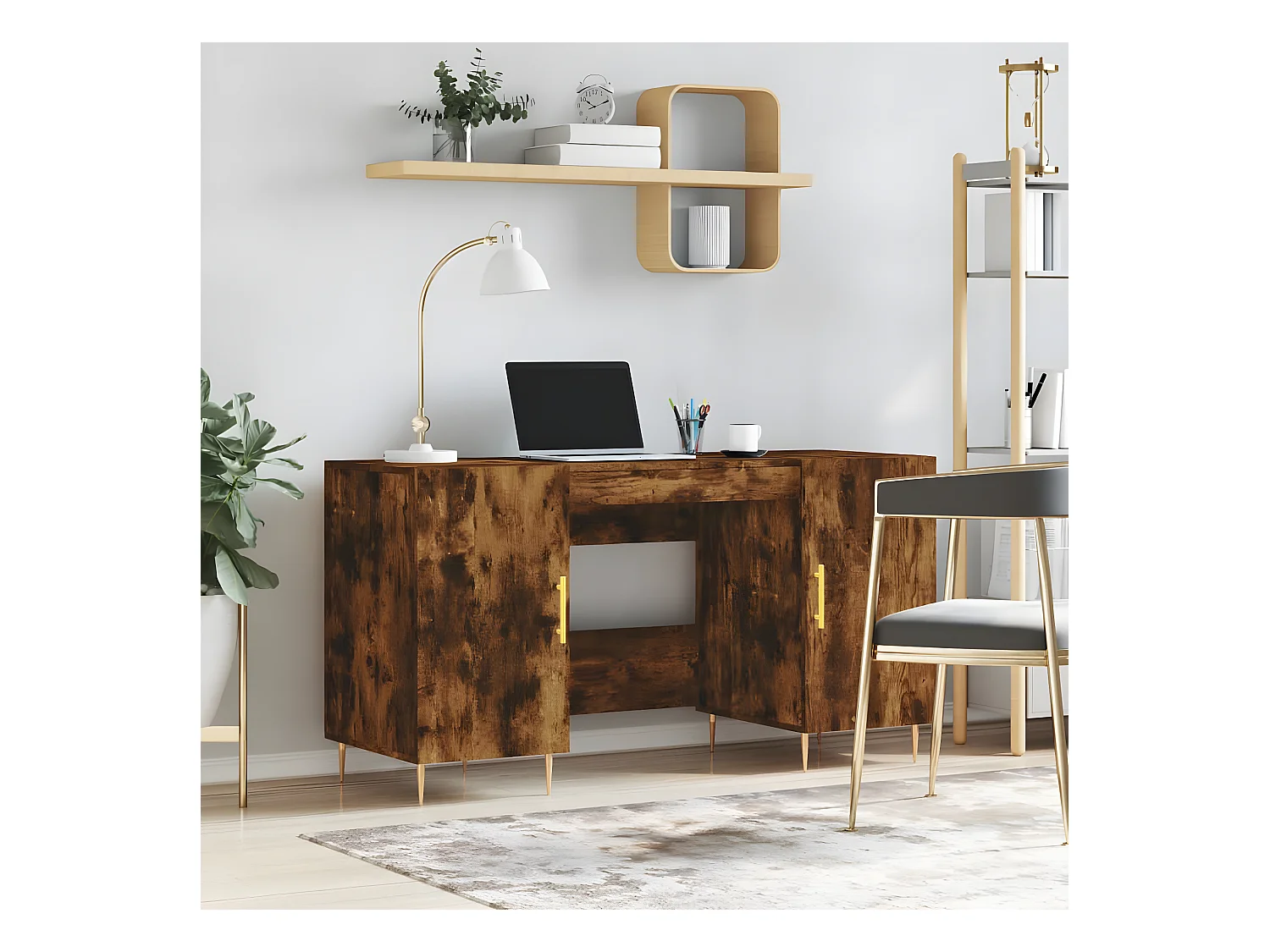 Bureau chêne fumé 140x50x75 cm bois d'ingénierie