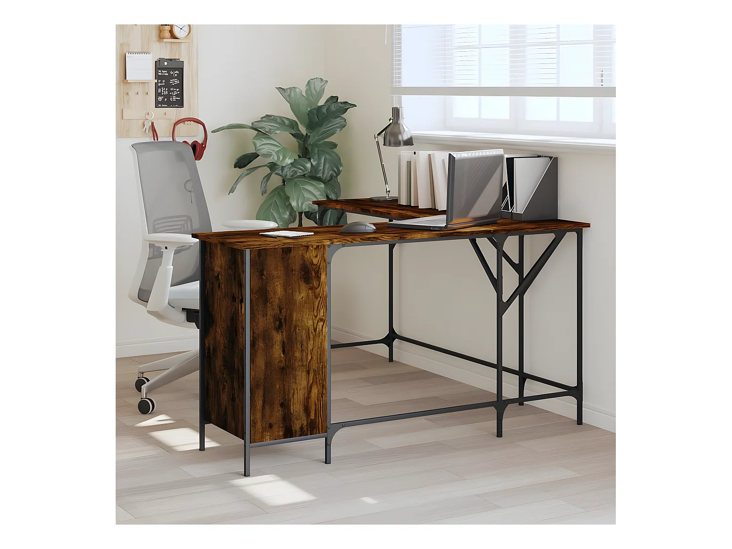 Bureau chêne fumé 141x141x75 cm bois d'ingénierie