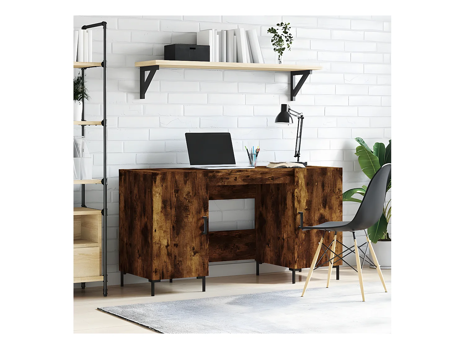 Bureau chêne fumé 140x50x75 cm bois d'ingénierie