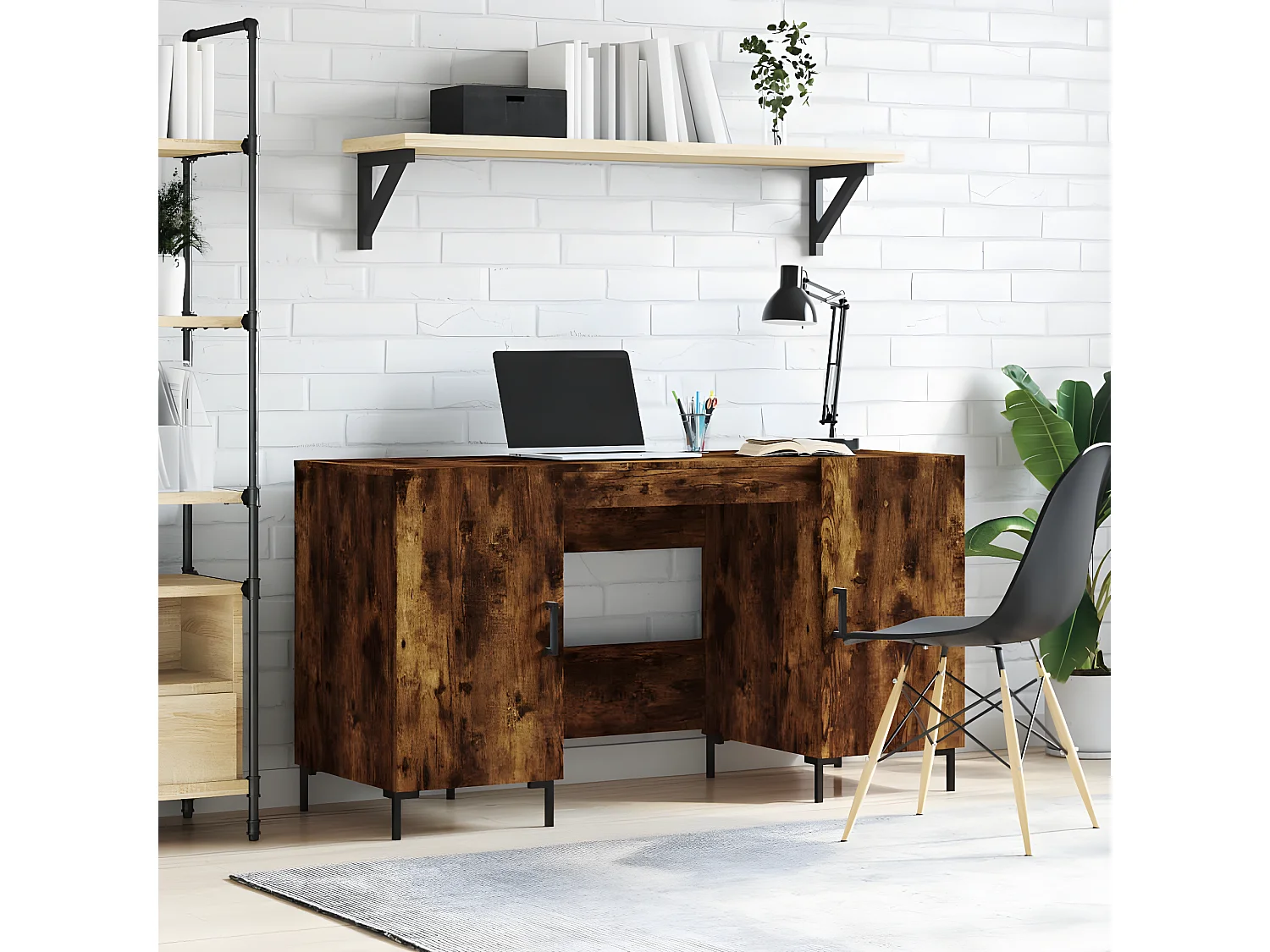 Bureau chêne fumé 140x50x75 cm bois d'ingénierie
