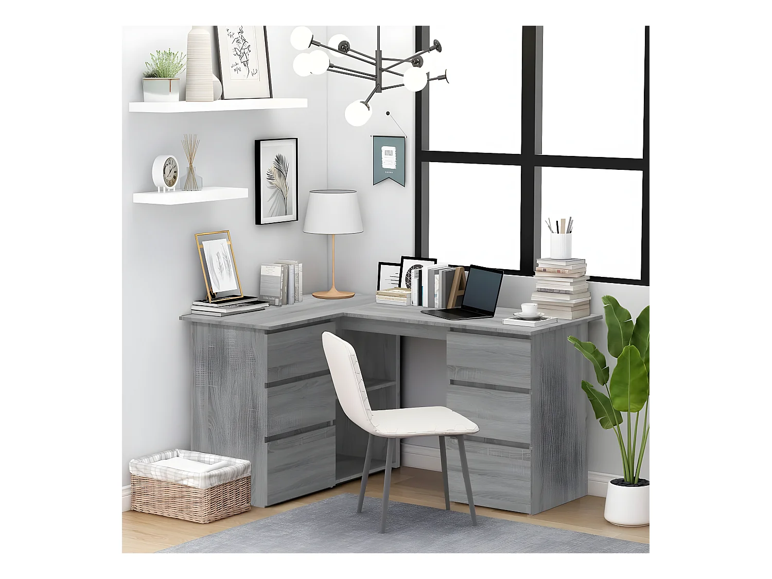 Bureau d'angle Sonoma gris 145x100x76 cm Bois d'ingénierie