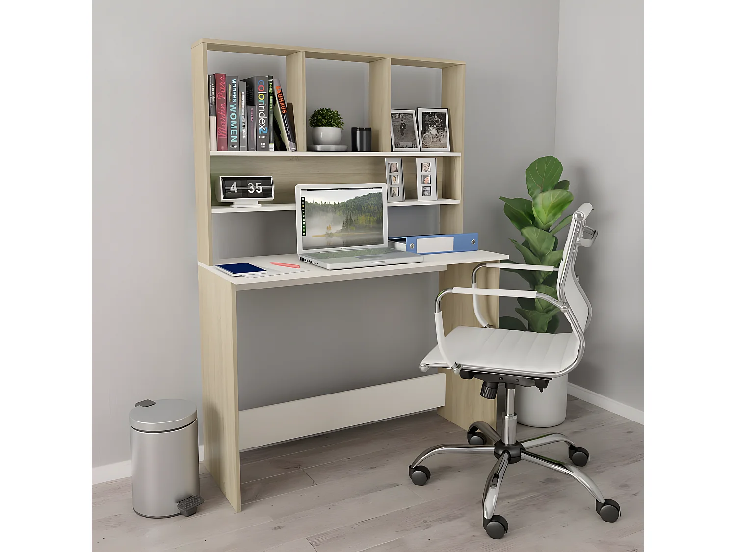Bureau avec étagères Blanc chêne sonoma 110x45x157 cm Aggloméré