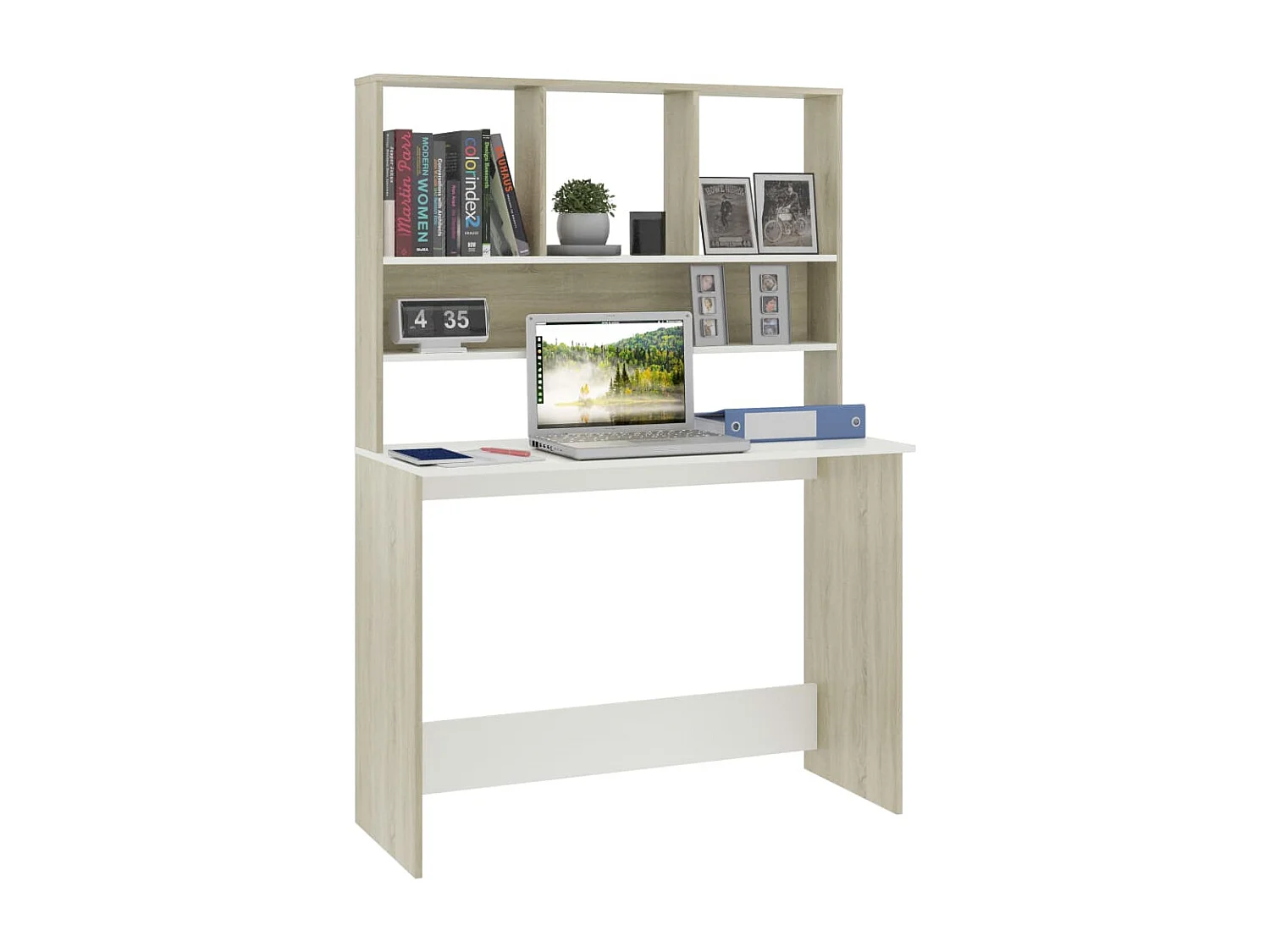 Bureau avec étagères Blanc chêne sonoma 110x45x157 cm Aggloméré