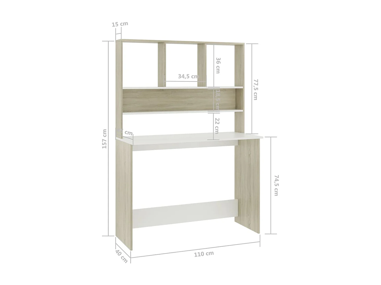 Bureau avec étagères Blanc chêne sonoma 110x45x157 cm Aggloméré