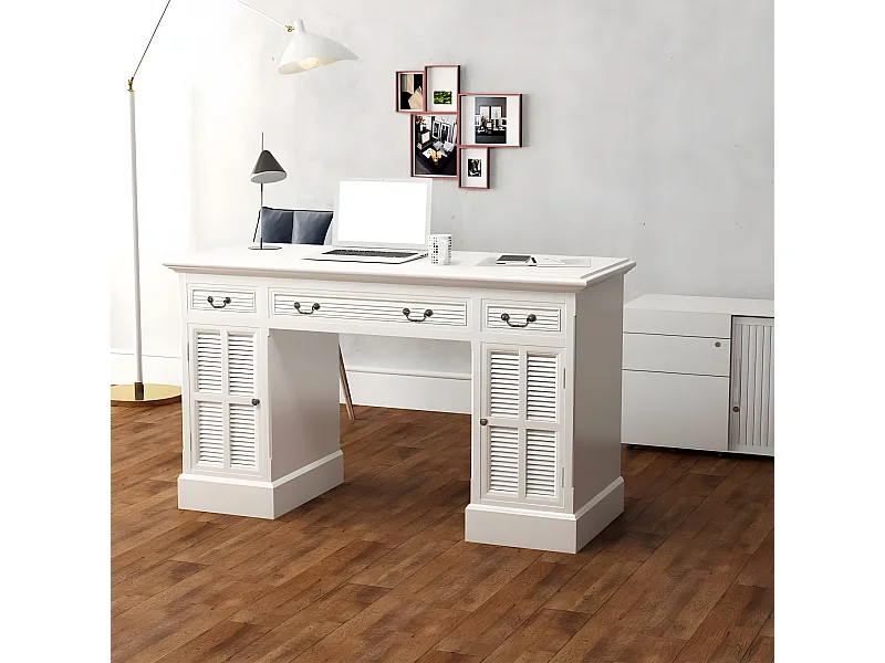 Secretária de base dupla estilo pedestal 140x48x80 cm branco