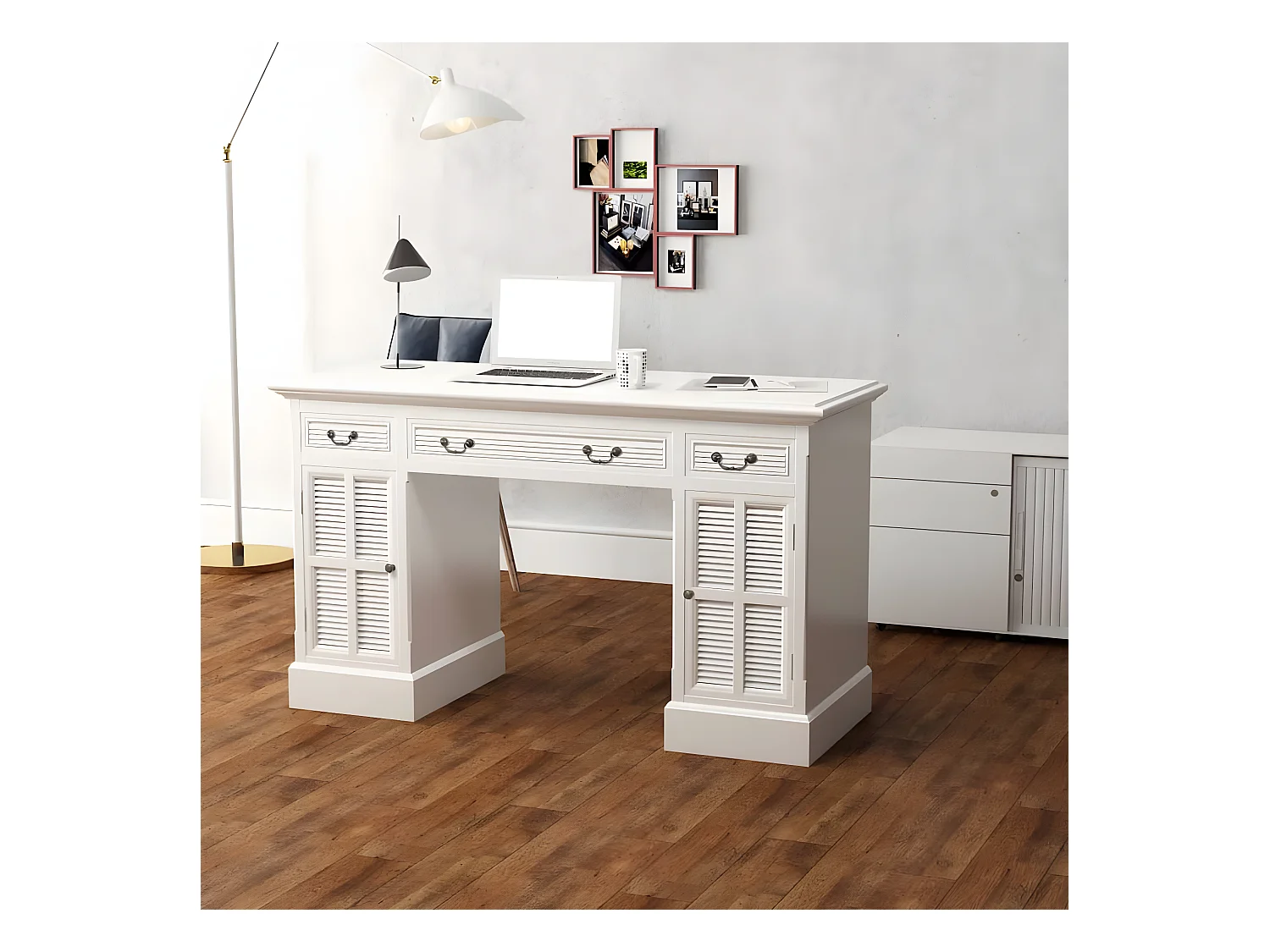 Bureau à double piédestal Blanc 140 x 48 x 80 cm