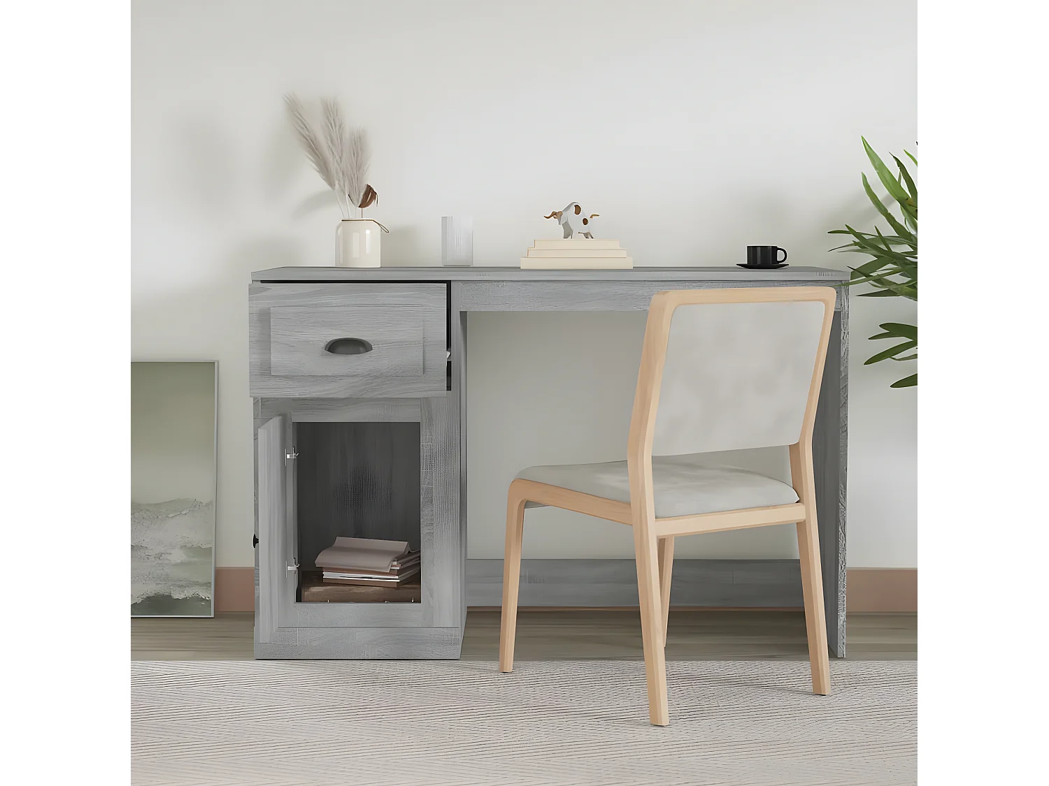 Escritorio y cajón madera contrachapada gris Sonoma 115x50x75cm