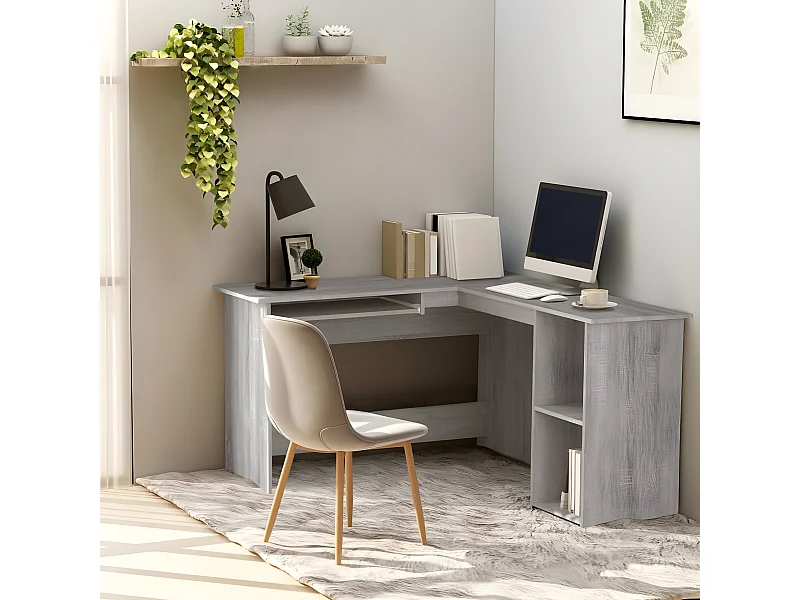 Bureau d'angle sonoma gris 120x140x75 cm bois d'ingénierie
