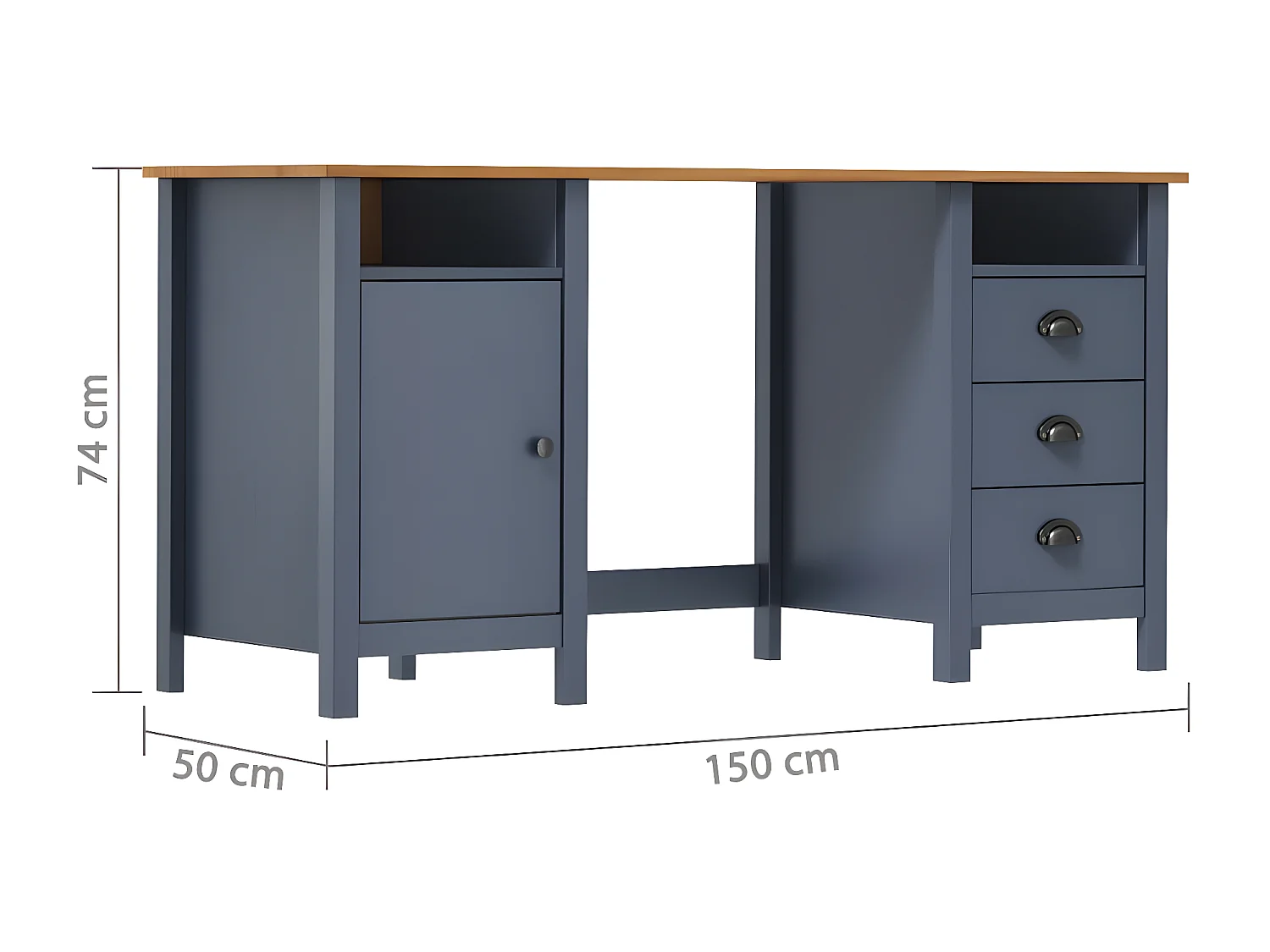 Bureau Hill Gris 150x50x74 cm Bois de pin solide