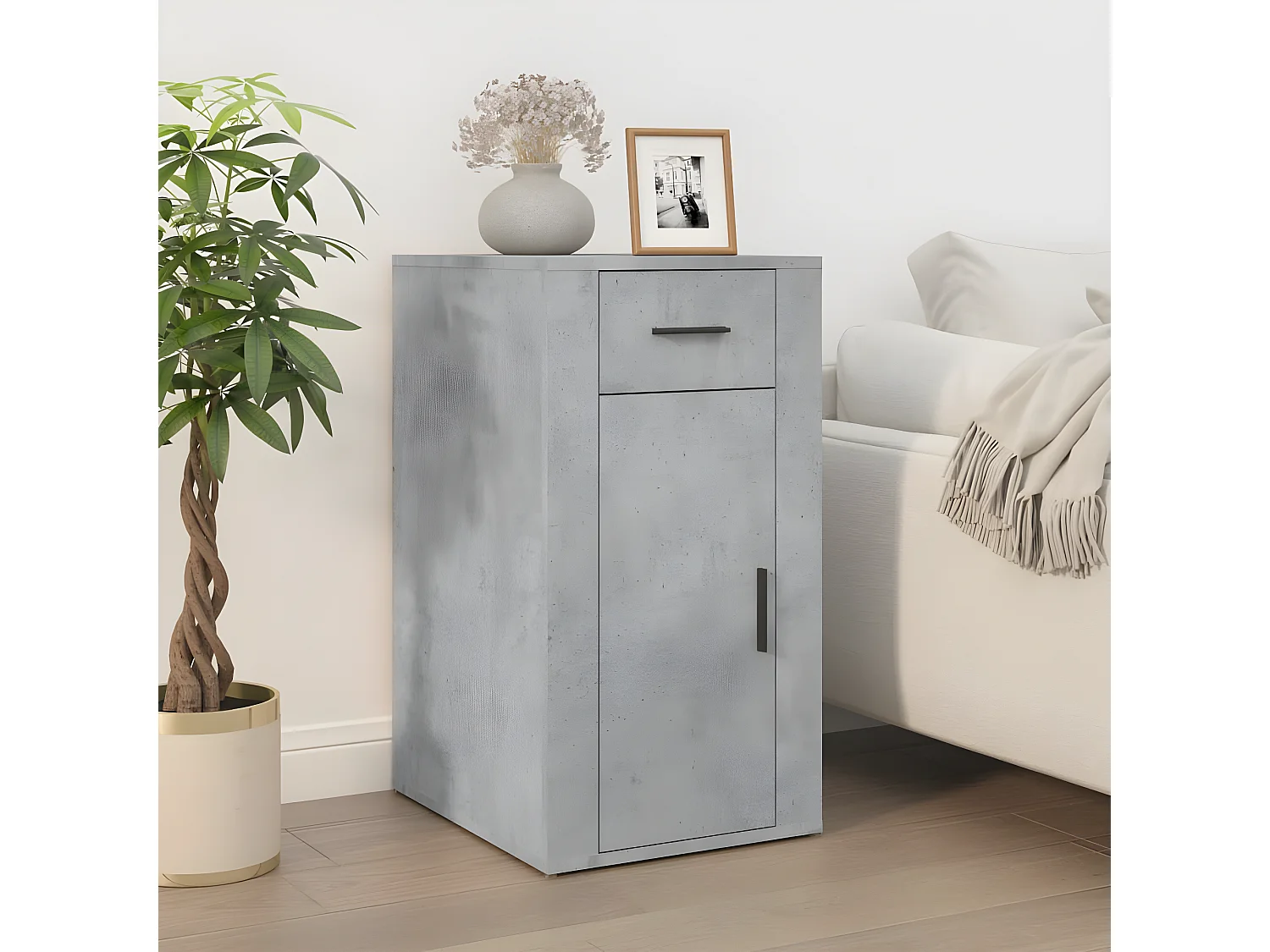 Bureau avec armoire gris béton bois d'ingénierie