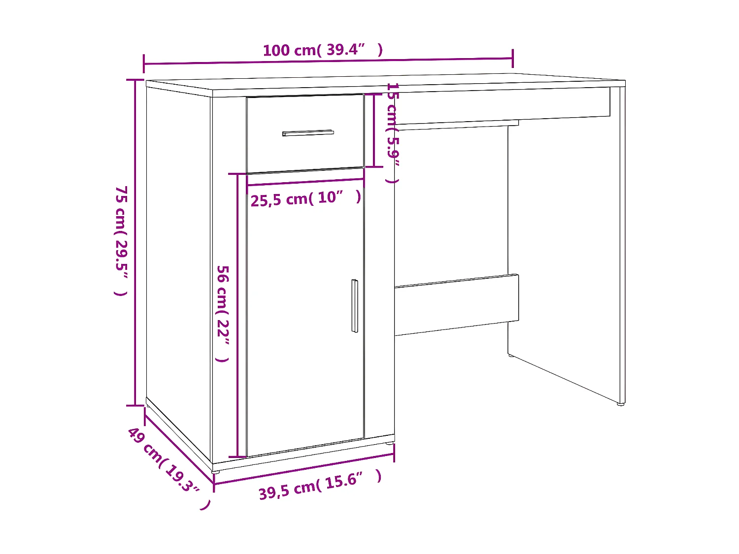Bureau avec armoire gris béton bois d'ingénierie