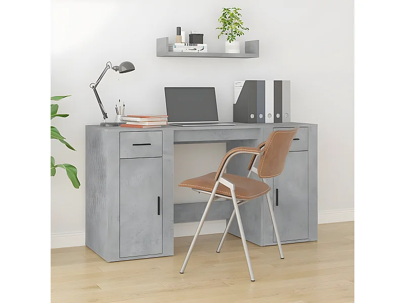 Bureau avec armoire gris béton bois d'ingénierie
