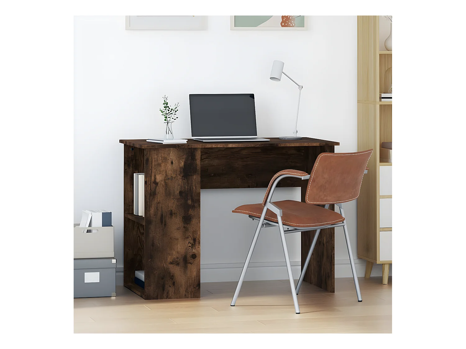 Bureau chêne fumé 100x55x75 cm bois d'ingénierie