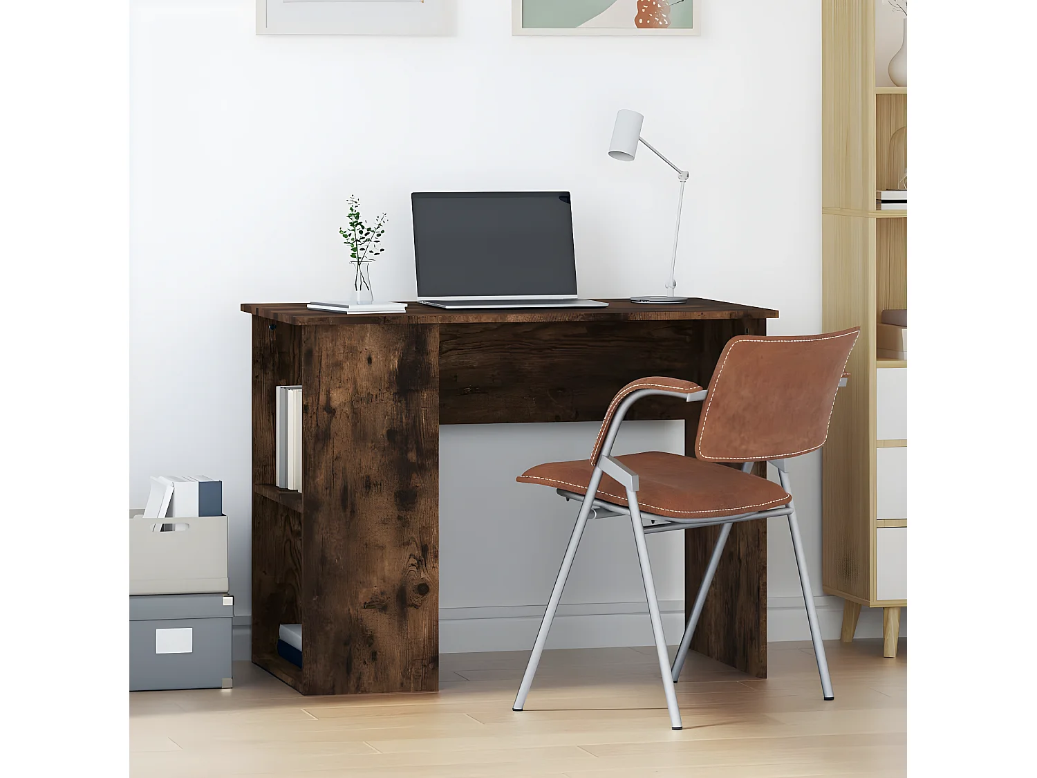 Bureau chêne fumé 100x55x75 cm bois d'ingénierie