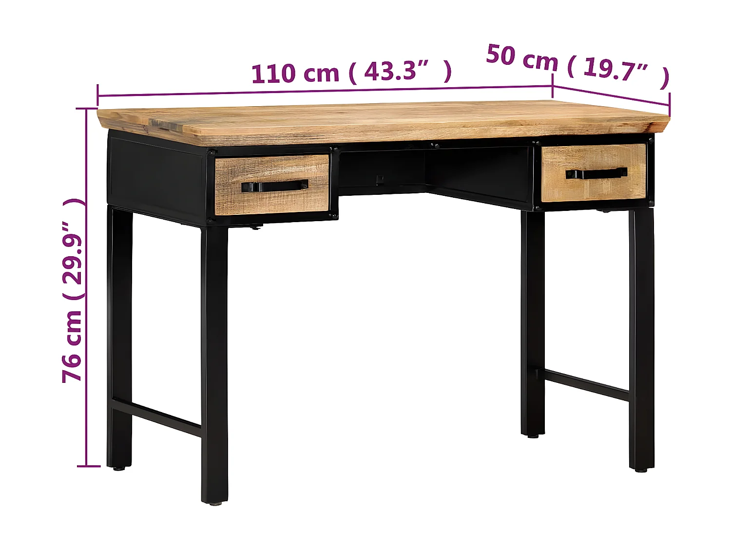 Bureau 110x50x76 cm Bois de manguier massif