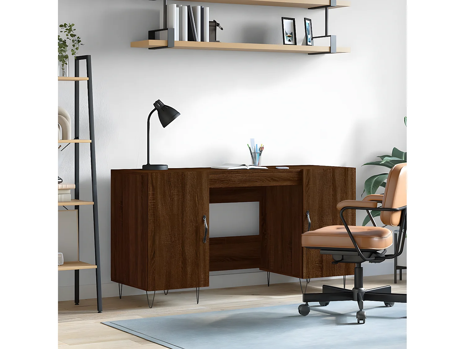 Secretária 140x50x75 cm derivados de madeira carvalho castanho