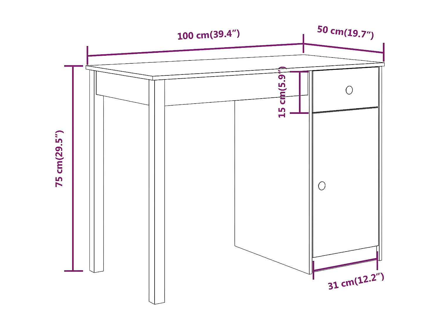 Bureau 100x50x75 cm Bois massif de pin