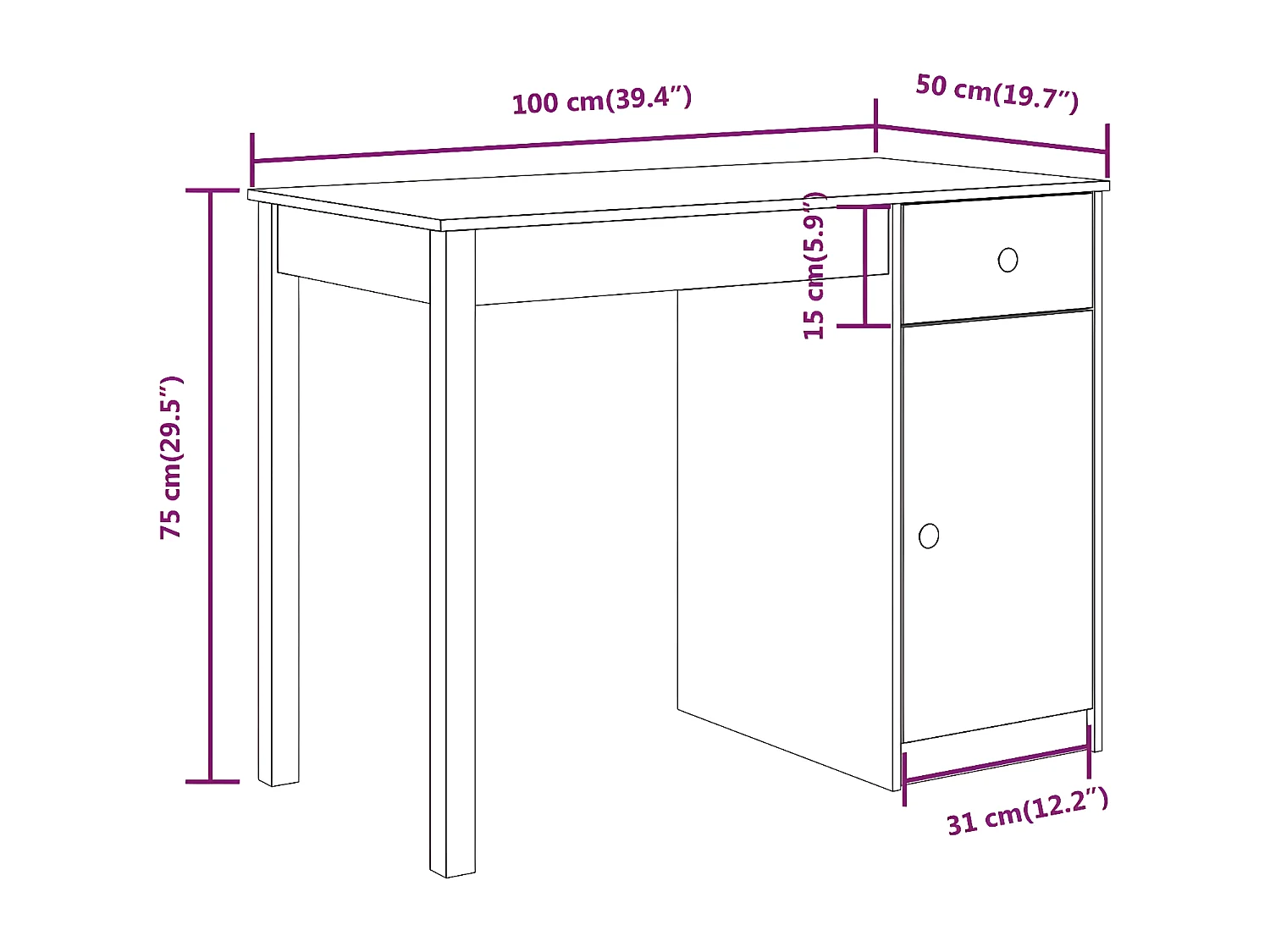 Bureau 100x50x75 cm Bois massif de pin
