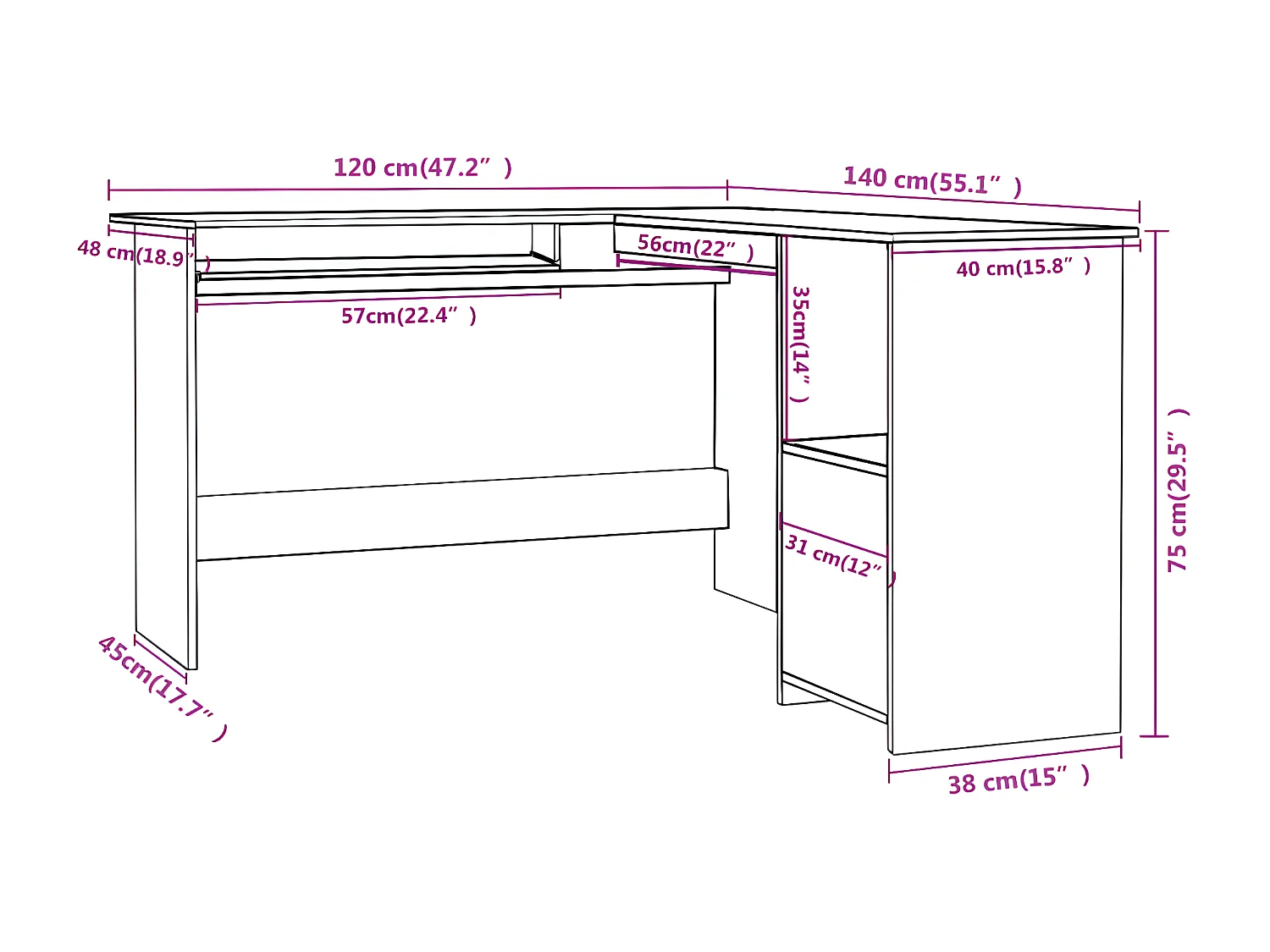 Bureau d'angle forme de L Chêne sonoma 120x140x75 cm Aggloméré